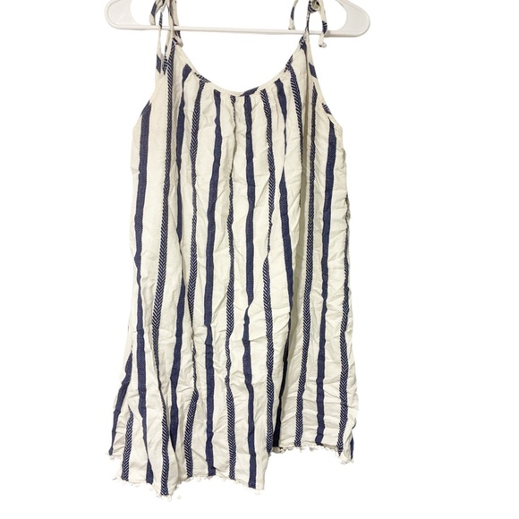 The Jetset Diaries TJD Nautical Blue White Stripe Linen Pom Pom Dress Large - Picture 1 of 6